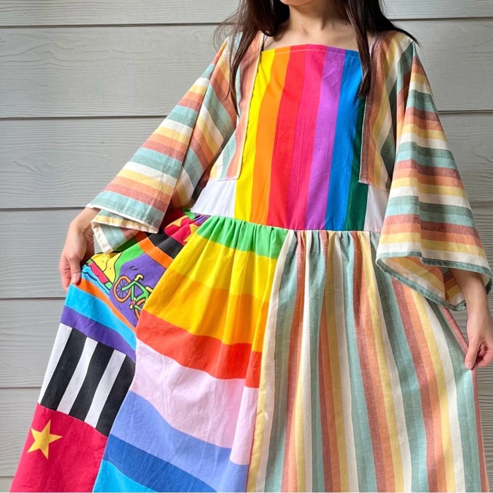 Rainbow&Vintage Fabric | Handmade Quilted Bandana Dress SKU 06052 Rainbow - Picture 1 of 10